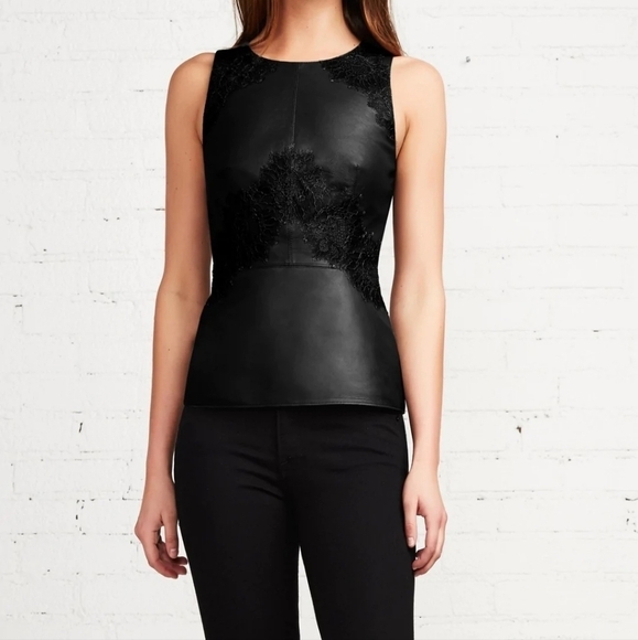 Bailey 44 "Kelly" Vegan Leather & Lace Top - Picture 1 of 8